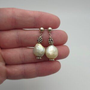 Sterling Silver Genuine Medium Size Pearls Earrings A346